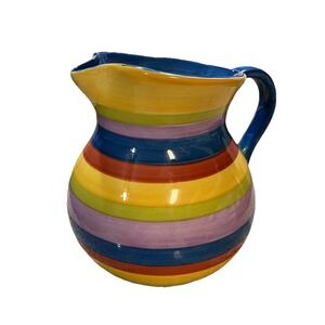 Boulevard Tabletops‎ Unlimited Pitcher Large 96 oz Hand Painted Bright Stripes